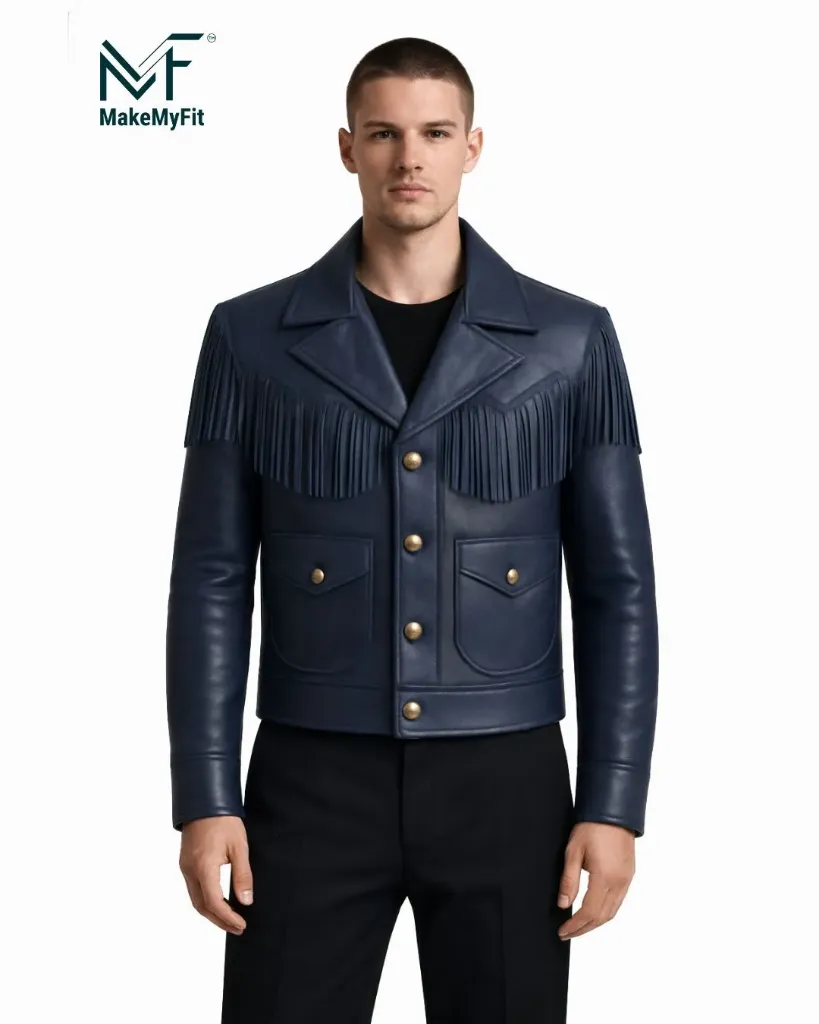 Blue Texan Long Horn Leather Jacket
